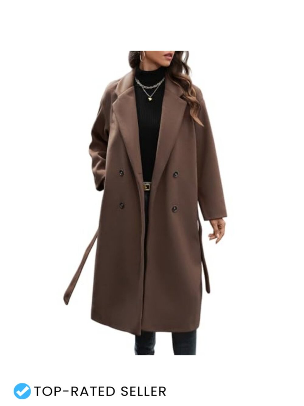 Women's Double Breasted Wool Blend Coat Oversized Notched Collar Trench